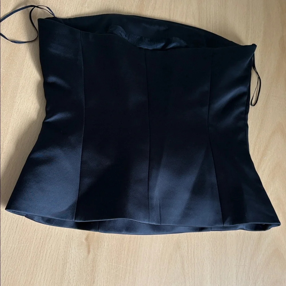 Zara Black Satin Strapless Peplum Top - Picture 3 of 10